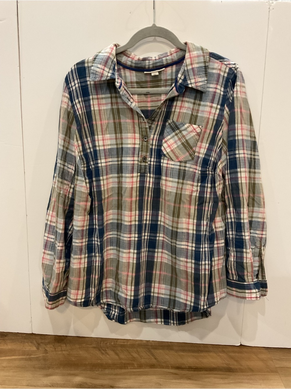 Westport Plaid popover Shirt in Blue, Olive & Pink